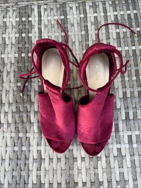 ALDO Burgundy Velvet Lace-Up Open-Toe Heels